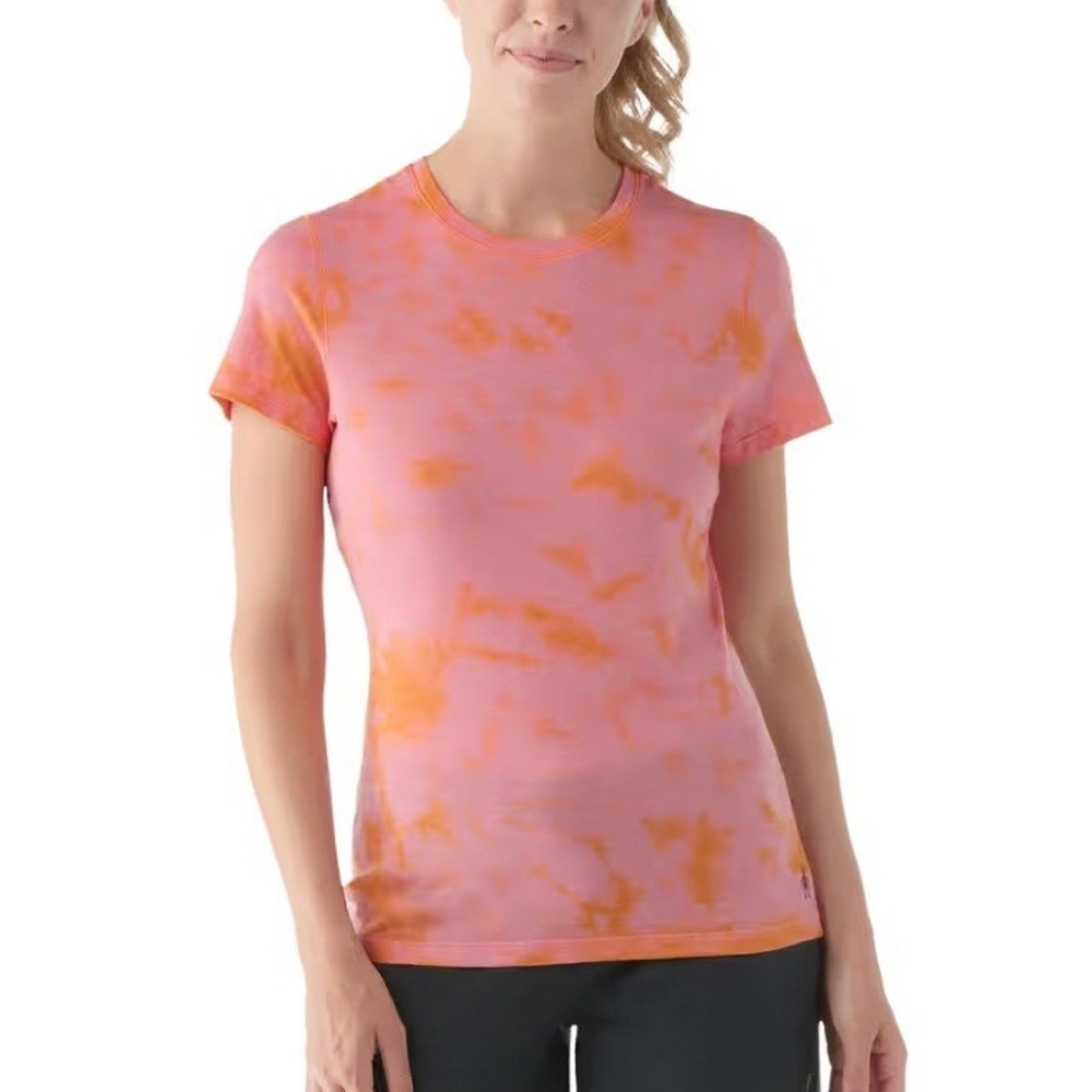 Smartwool Womens Merino Wool Blend Tie Dye Short Sleeve T-Shirt Pink Orange 1X